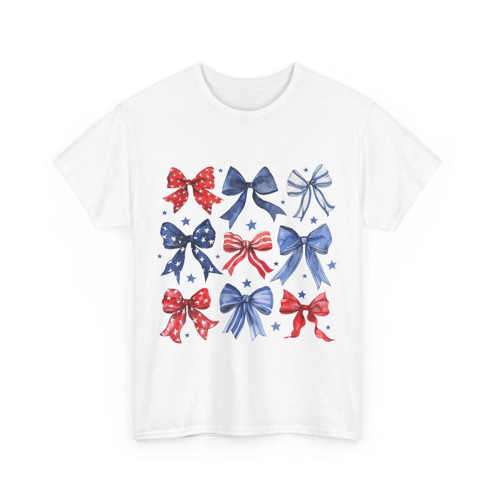 Fourth of July Coquette Bow Ribbon Red White and Blue 4th of July Shirt S
