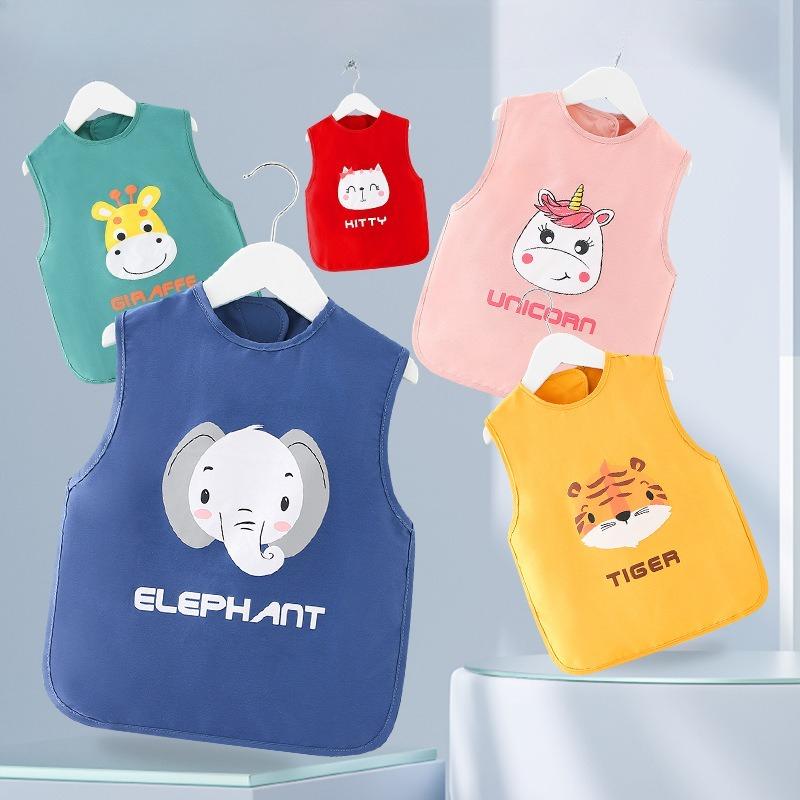 Cartoon Waterproof Kawaii Children Sleeveless Bibs Meal Burp Cloth Anti Dirty Apron Elephant Giraffe Feeding Accessories