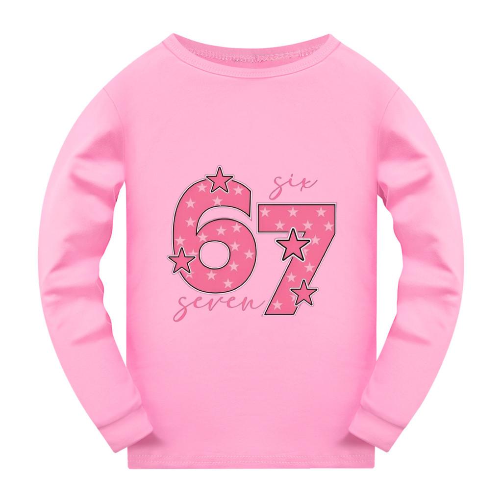 5291 Kids Steal a Brainrot 67 Print Long Sleeves T-Shirt 170cm розовый