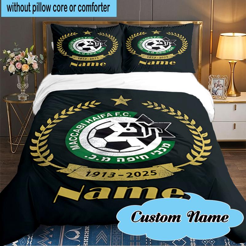 Custom Name Maccabi Football Crest Bedding Set 3pcs, Bedding Set Including 1pc Duvet Cover And 2pcs Pillowcases for Bedroom, Dormitory Gift
