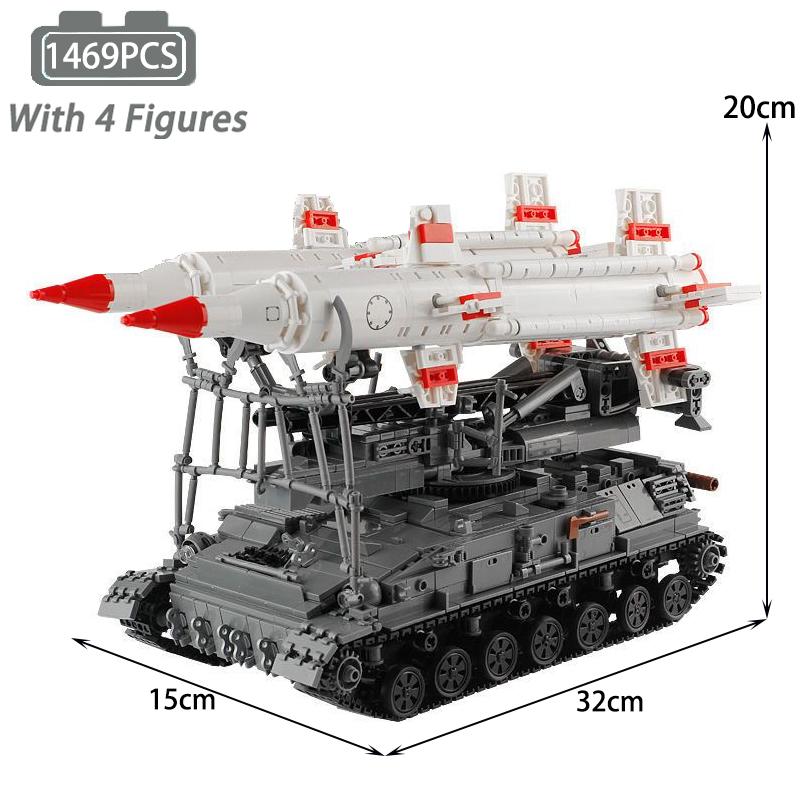 MOC Tank Building Blocks Military Series Rocket Launcher Tank Missle Armored Vehicle Tractor Bricks 3D Model Toys Sets Kid Gifts
