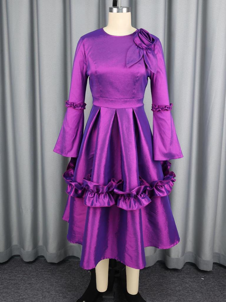 Elegant Plus Size Women's 3D Floral Ruffle Sleeve Dress