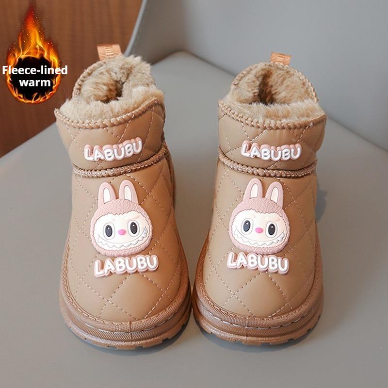 

Girls Snow Boots Winter Fleece-lined Thickened Children s Cotton Shoes Waterproof Cotton Boots 37 хаки