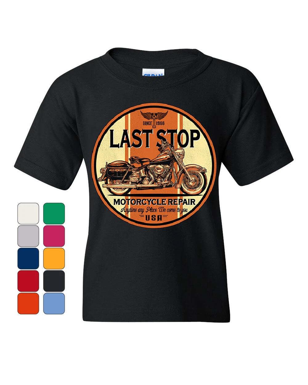 Last Stop Route 66 Youth kids boys T-Shirt Biker Classic Vintage Motorcycle Club Kids Tee 140
