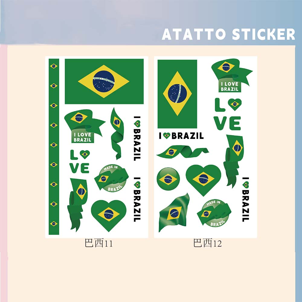 Set of 2 Temporary Tattoos National Flag Decals for Face and Arm, Body Decoration for Football Supporters for Sporting Events