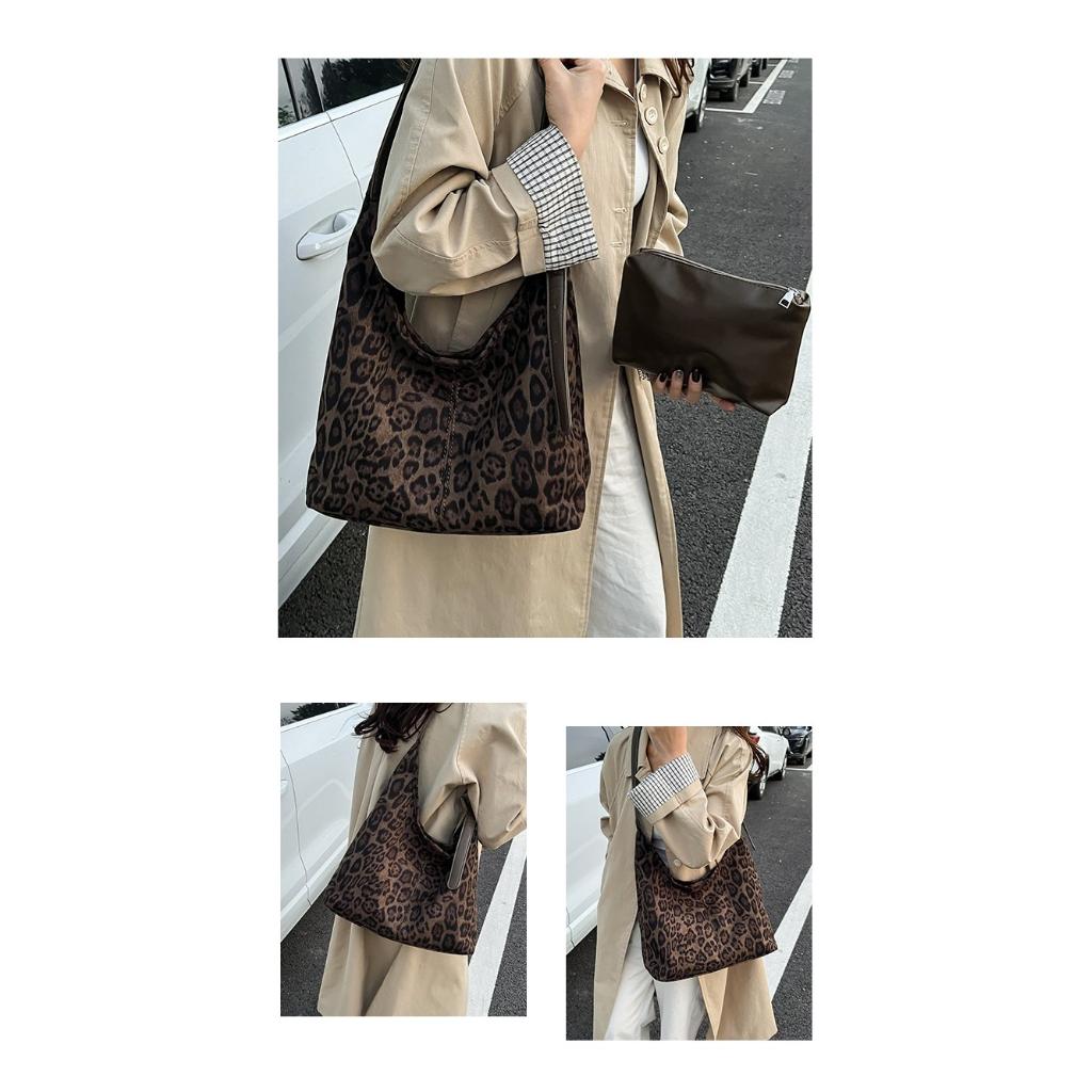 Hobo Bag Women Faux leather Leopard Print Large Capacity Daily Commute