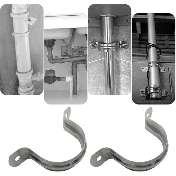 6 Pcs 4inch Rigid Pipe Strap,Two Hole Stainless Steel Strap U Bracket, Widened Tube Strap Tension Clip Assortment Kit Heavy Duty Pipe