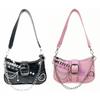 Vintage Y2K Schultertasche PU-Leder Silberne Kette Unterarmtasche Pendler Handtasche Damen