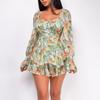 Fragmented Digital Printed Women's Collar, Zipper Strap, Long Sleeved Jumpsuit, European And American Fashion Shorts