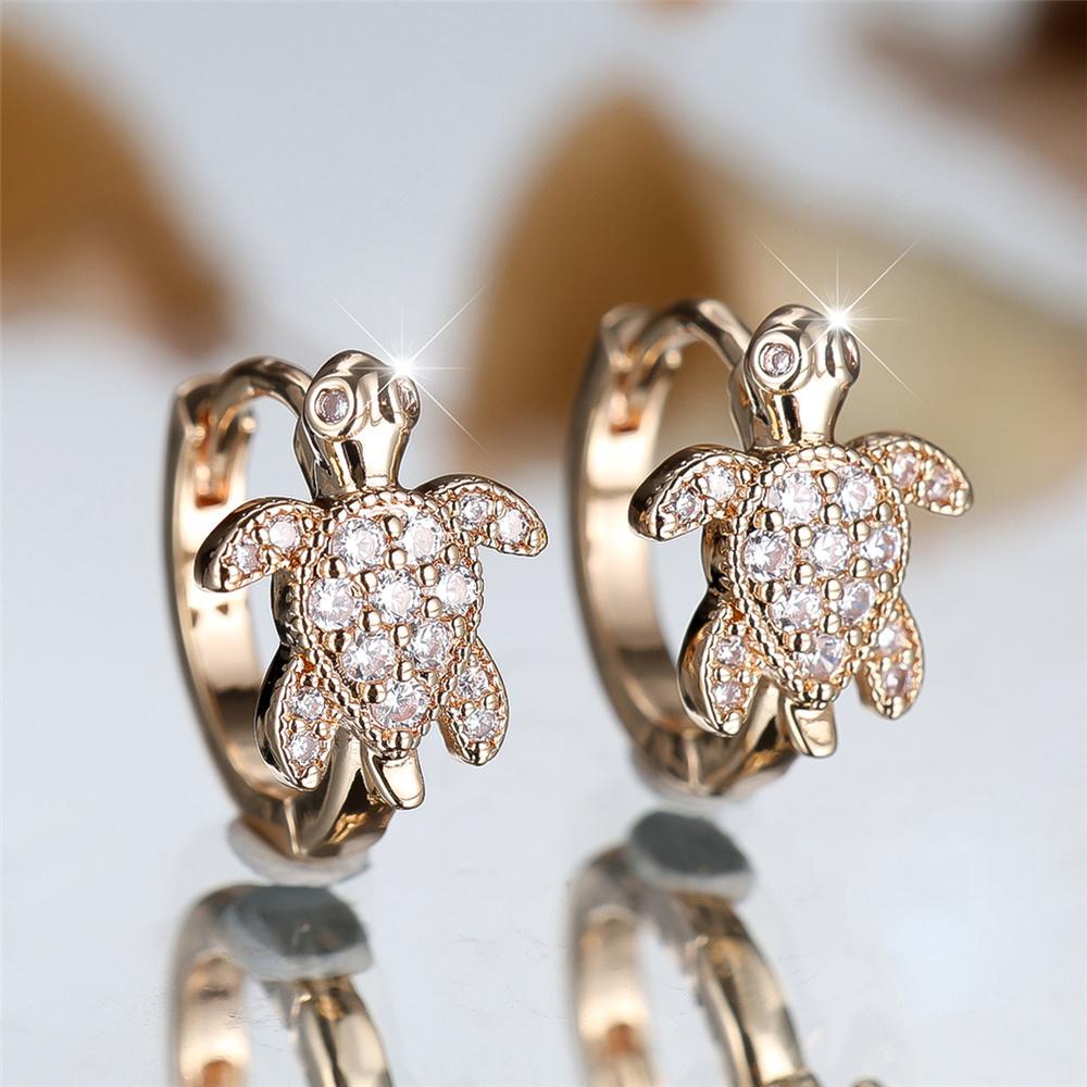 Urocze Damskie Małe Kolczyki Koła z Białą Cyrkonią Kolor Złoty Biżuteria Ślubna Dla Kobiet