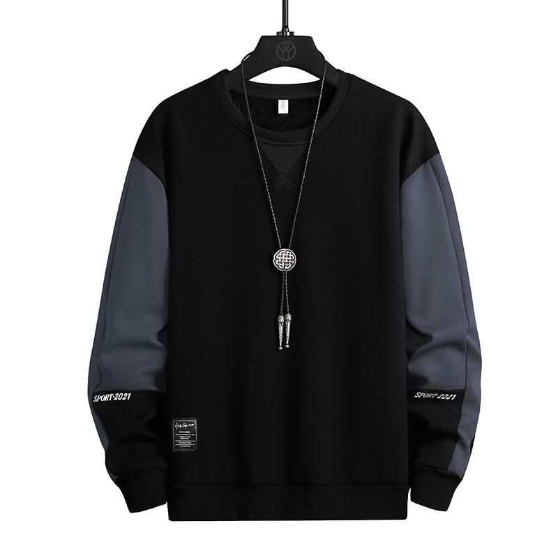 Men's Patchwork Hoodie - Trendy Loose Round Neck Pullover, Long Sleeve Layer with Plus Velvet for Spring and Autumn