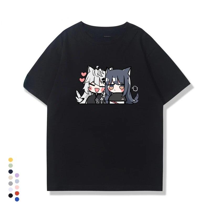 Hot Japan Anime Arknights Tshirt Funny Kawaii Texas and Lappland Graphic Printed T Shirt Korea Style Couple Clothes Casual Tees