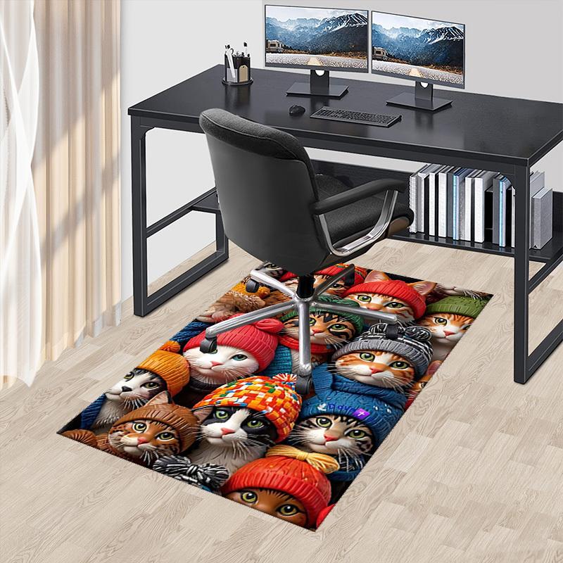 

1pc Festive Gift! Cute Cat Winter Hat Chair Mat - Office Desk Pad with Colorful Bowknot Design for Seasonal Decor and Non-Slip Protection.P071 60cm by 90cm