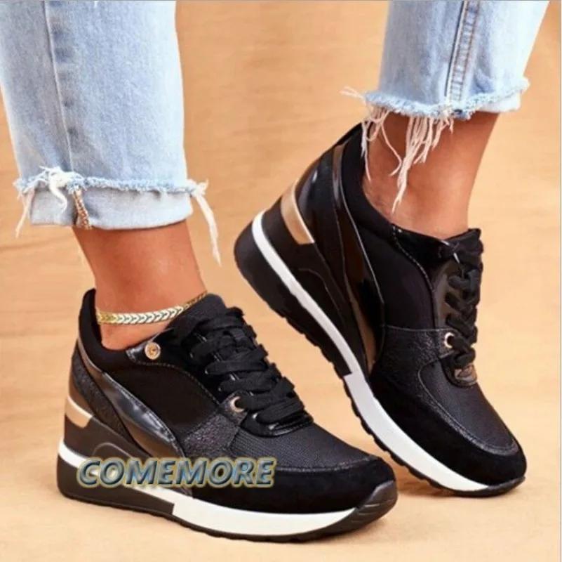 Velká velikost 43 Podzim Zima Nové ležérní boty Černé Kulatá špička Dámské boty Prodyšné Klínek Nízký svršek Dámské Luxusní designérské