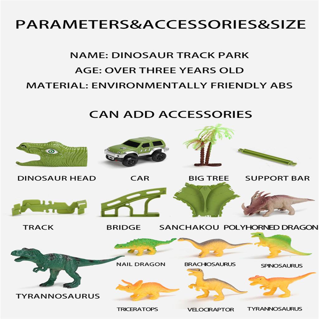 Dinosaur Race Track Set Rail Car Toys Assembly Bend Flex Racing Track Led Electronic Flash Light Car Toys for Children Years Gift