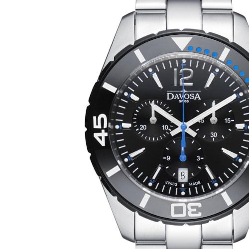 Davosa Nautic Star Chrono Swiss-made Watch, 10 ATM Water Resistant, Silver, Model 163.473.45, for Men