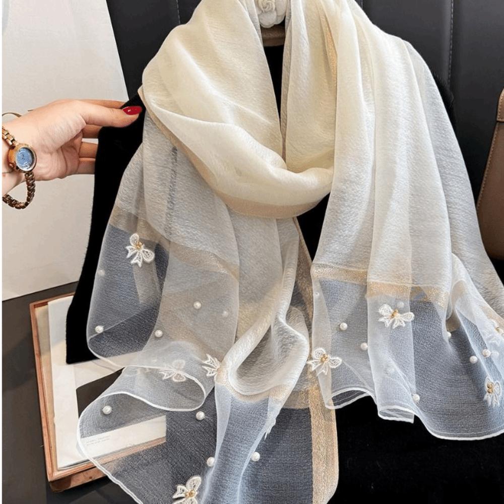 Elegant Thin Silk Scarf Bow Lace Scarf Wraps Fashion Embroidery Scarf Spring