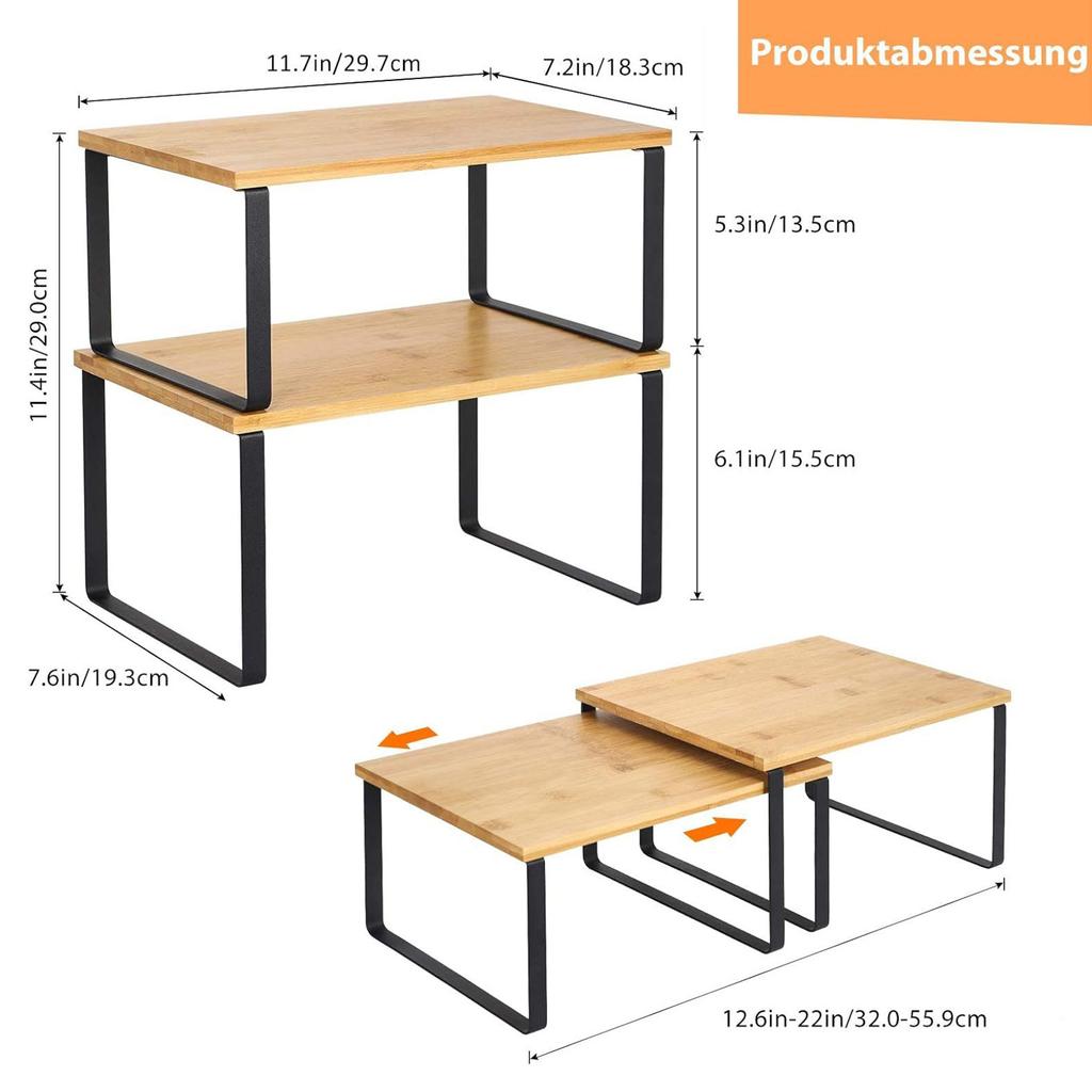 Wooden Kitchen Organizer Shelf Multifunctional Storage Rack for Spices Countertop Cabinet 2 Tier Desktop