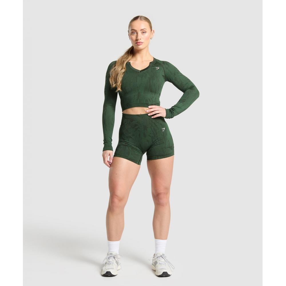 Gymshark Bezešvý top s dlouhým rukávem Adapt Camo, běžecká zelená, klasická zelená B3b2l Ec3b