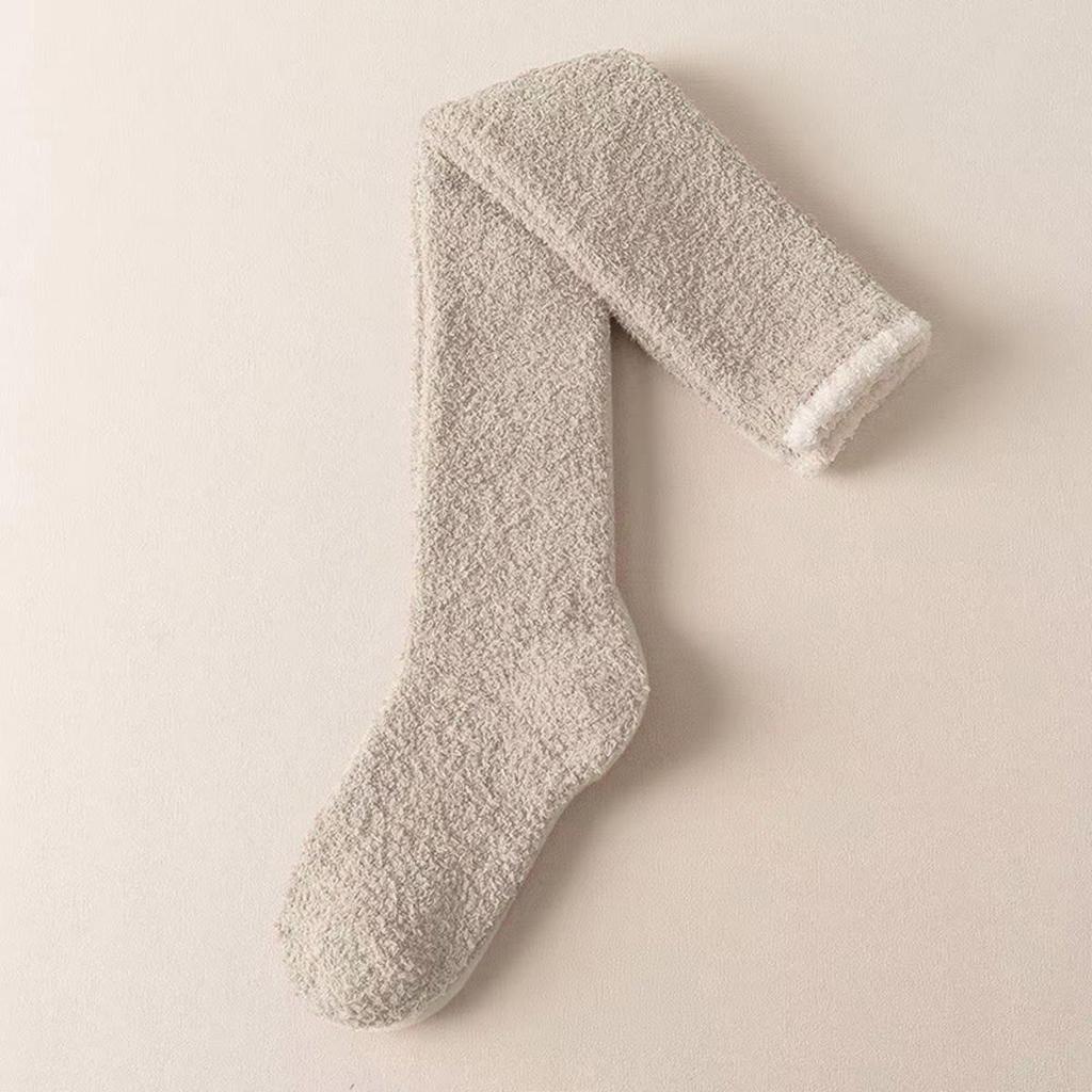 1 para damskich ciepłych pluszowych skarpet do uda zimowe koralowe polarowe skarpetki za kolano długie do domu spania na podłodze jednolite kolory