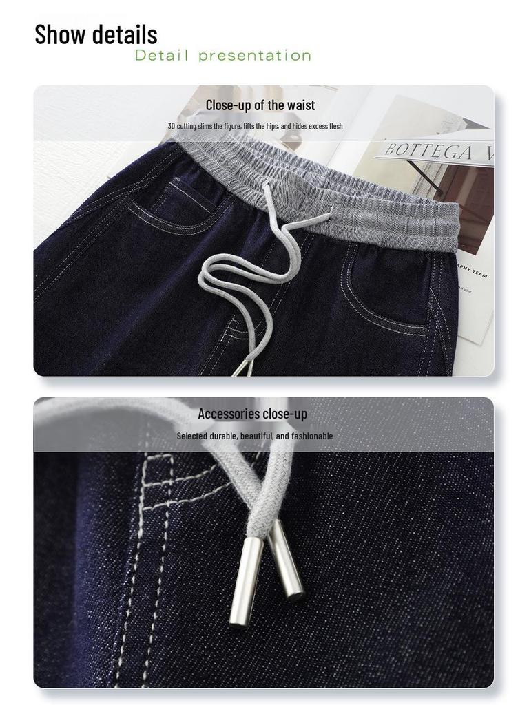 Damskie jeansy retro w kolorze ciemnoniebieskim z wysokim stanem - Nowość Wiosna i Jesień 2025 Wyszczuplający fason z prostymi nogawkami