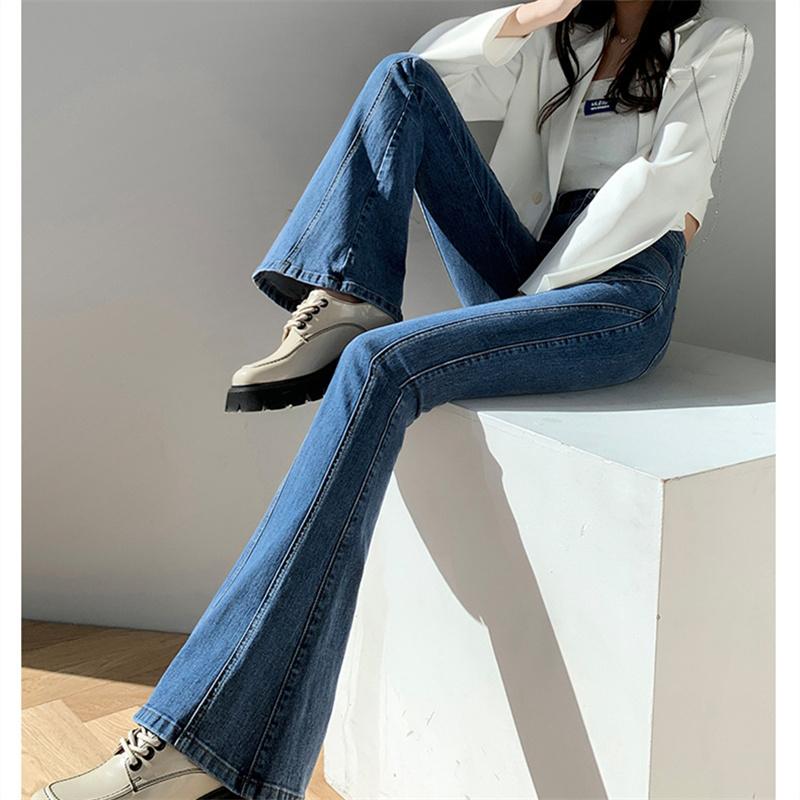 2022 Autumn Fashion Casual Retro Trousers High Street Jeans Flare Wide Leg Harajuku Women Elastic High Waist Skinny Denim Pants