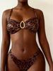 2026 European & American Style Leopard Print Metallic Backless Bandeau Bikini Set for Women