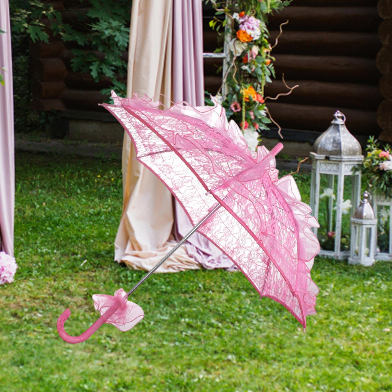 

Foldable Lace Parasol for Little Girls Elegant 55cm Handle Tea Party Decoration рожевий червоний колір