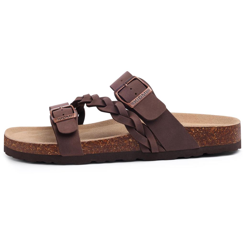 Fashion Comwarm Women's Cork Footbed Sandals With Arch Support Summer Women Cork Slippers Slip-On Slide Sandals With Adjustable Buckle