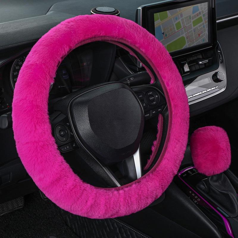 Capa de Volante de Pelúcia Imitação de Pelo de Coelho Elástica Inverno Quente Antiderrapante Capa de Manopla Unissex