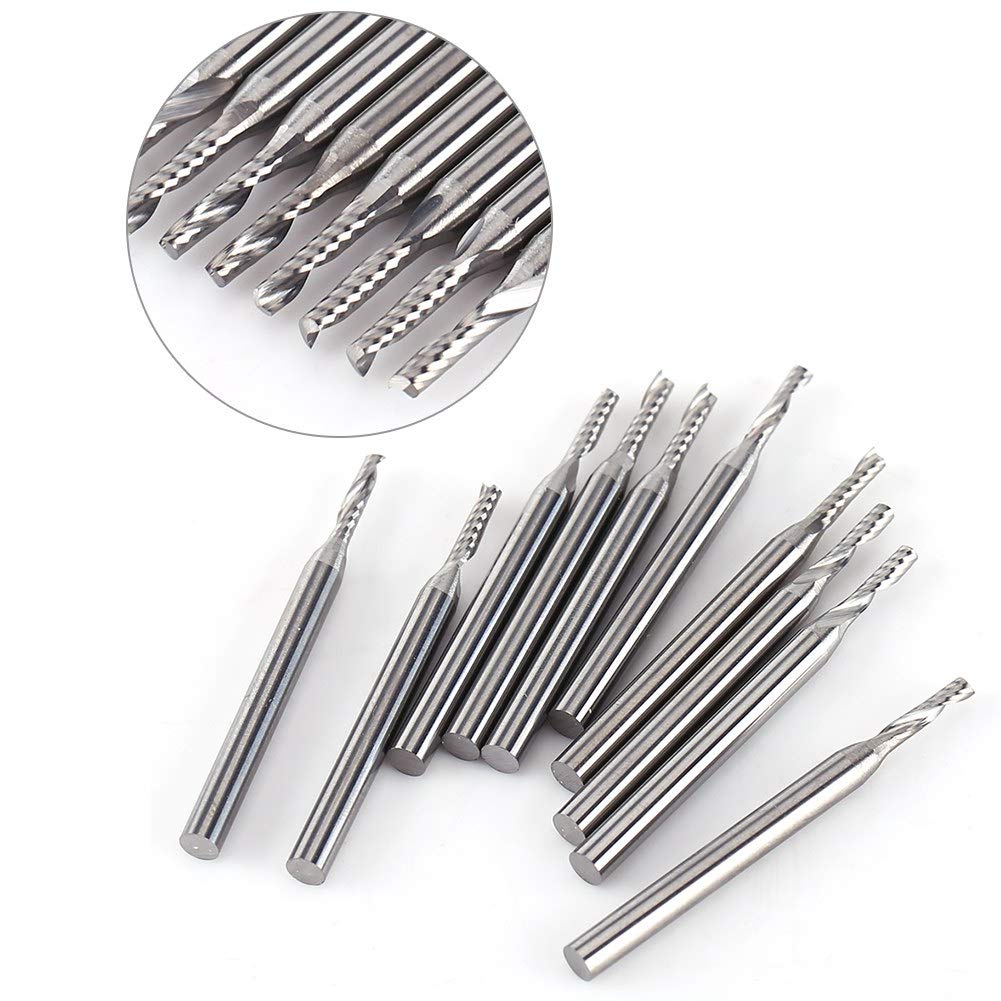 2Mm Single Flute Bits, 10pcs/Set Tungsten Carbide End Mill 1/8'' Shank Milling Cutter Single Flute Spiral Bit CNC Rotary Burrs Kit