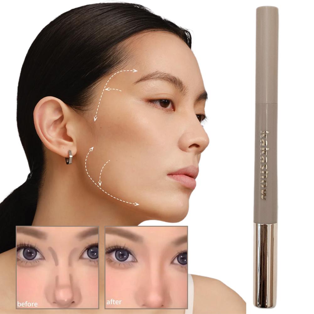 Neuer Nasenschatten Kontur Stift Mit Wischpinsel Natürlich 3D Und Aufhellender Konturierungsstift Creme-Texturierter Nasenschatten Stift