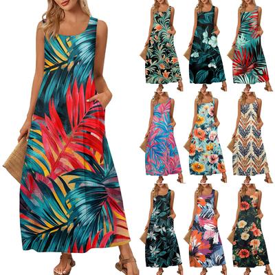Women's Casual Long-length Sundress Summer Beach Dress Round Neck Sleeveless Loose Sundress