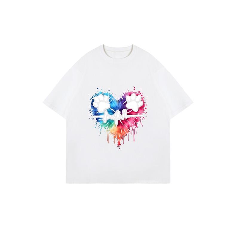 Black Oversized T Shirt With Colorful Paw Print Heart And Ecg Design For Casual Wear And Pet Lover Outfits