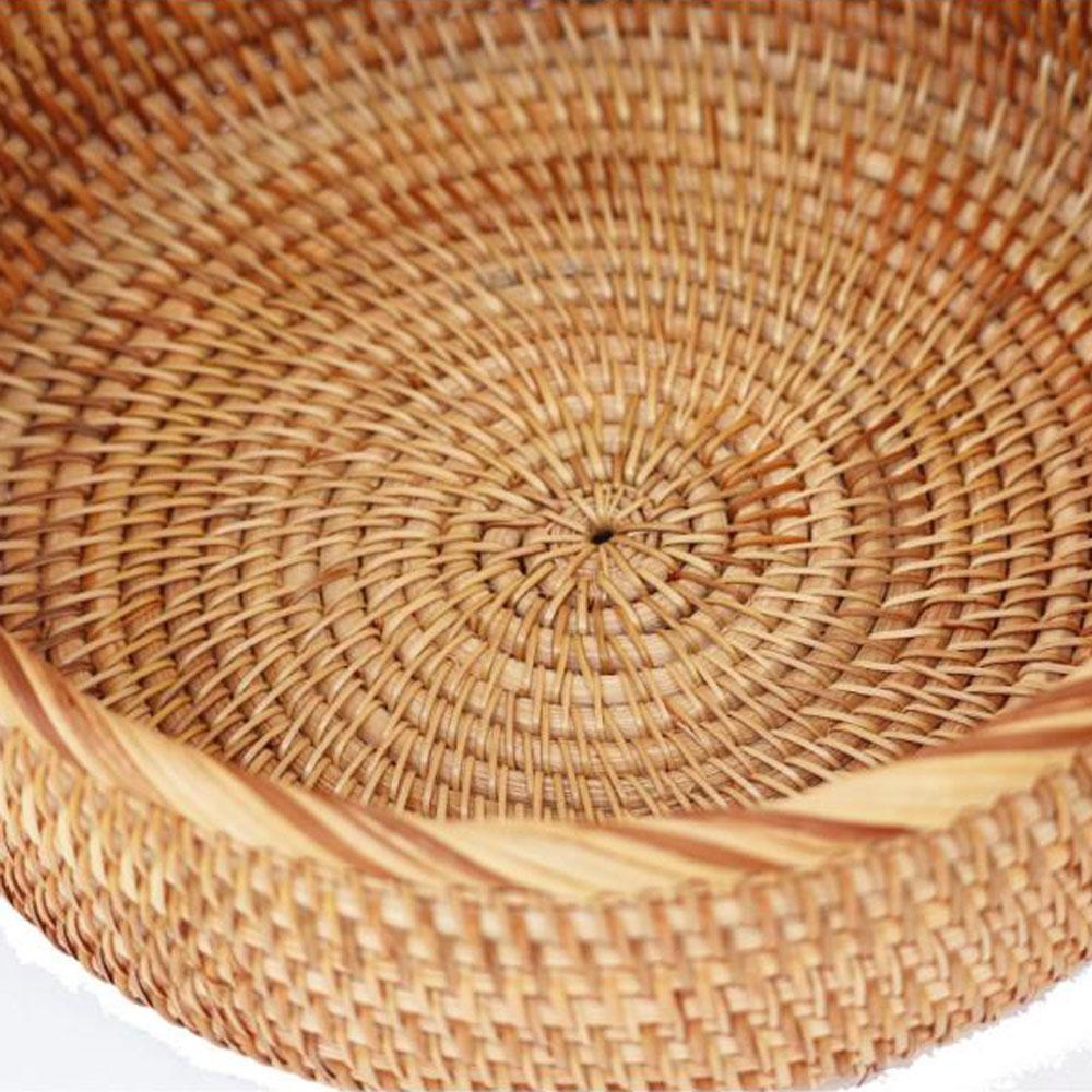Handmade Rattan Storage Basket Round Fruit Basket Tray Basket Candy Storage Basket