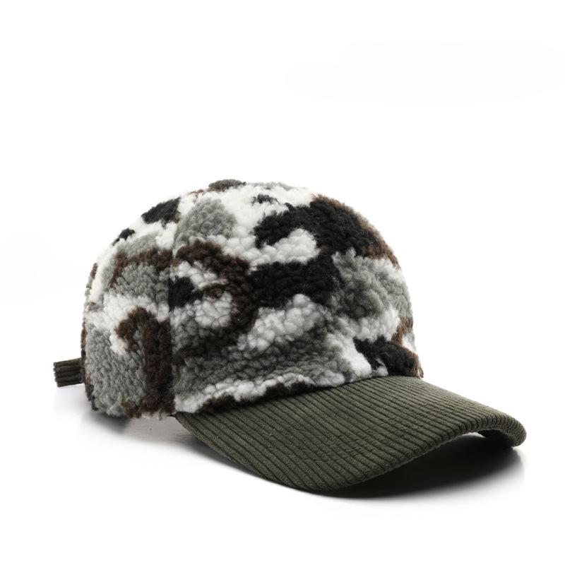 Hat Women's Autumn and Winter Color Matching Plush Camouflage Solid Color Baseball Cap Outdoor Travel Cold and Warm Cap