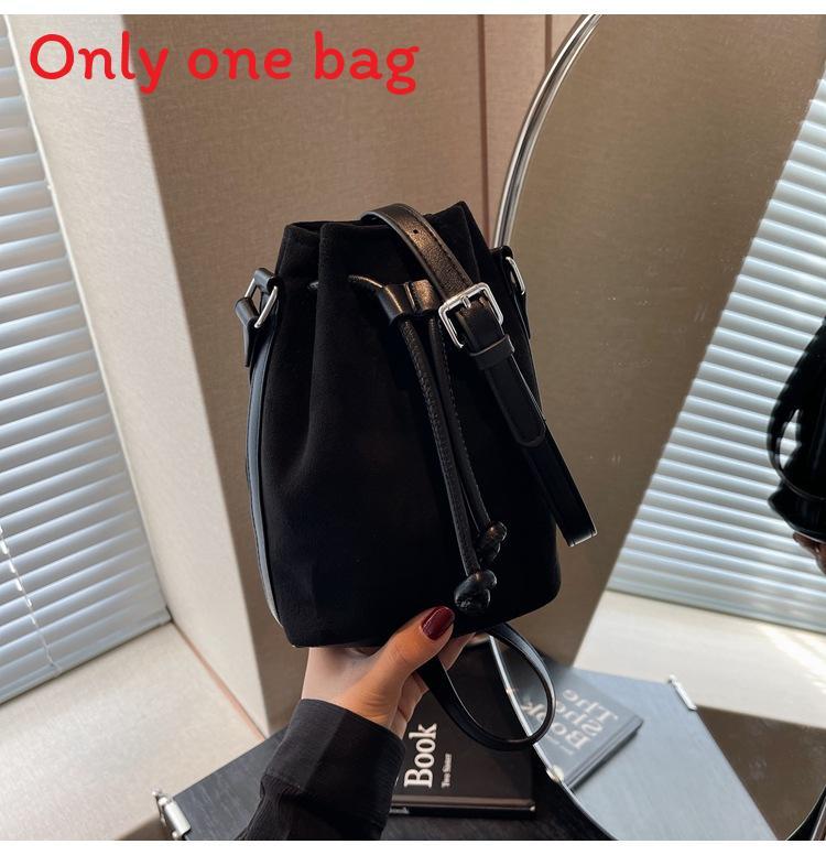 Vintage Suede Water Bucket Bag With Drawstring Closure For Daily Use Women