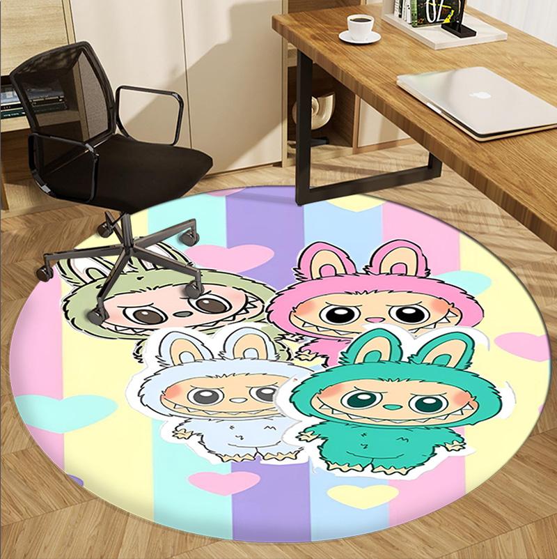 Labubu Pattern Round Rug, Indoor/Outdoor Mat, for Picnic, Gameroom, Bedroom, Office, Living Room, Home Decor Carpet, Birthday Gift
