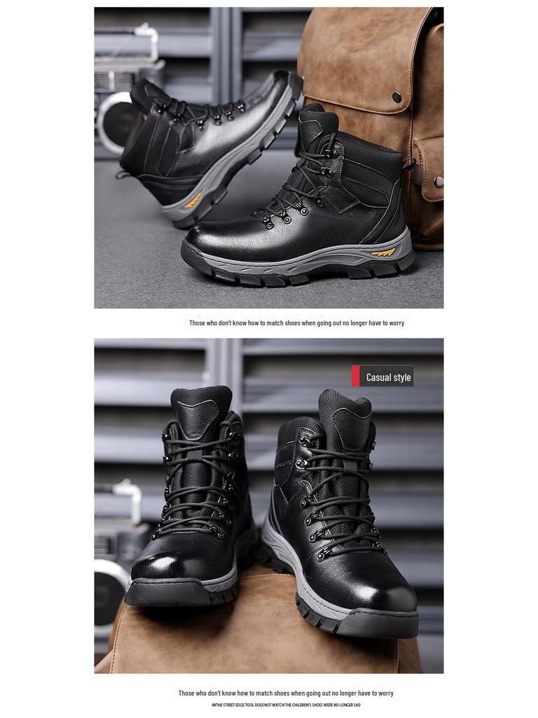 Northeast Men's High Top Fur-Lined Leather Snow Boots, Non-Slip and Warm for Outdoor Use