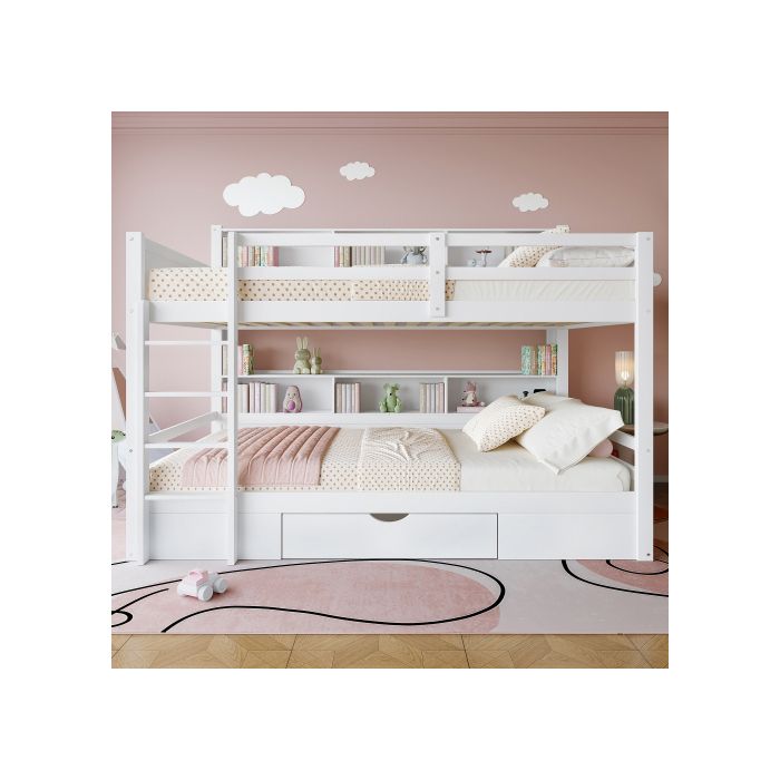 90x200cm(90x200cm) Lit Simple, Lit D'enfant, Avec Tiroirs, Avec Rangement, Sans Matelas, Blanc