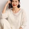 Women's Autumn Winter Cashmere Sweater - Hollow Design, Tree Grain, Round Neck, Long Sleeve, Loose Fit Pullover