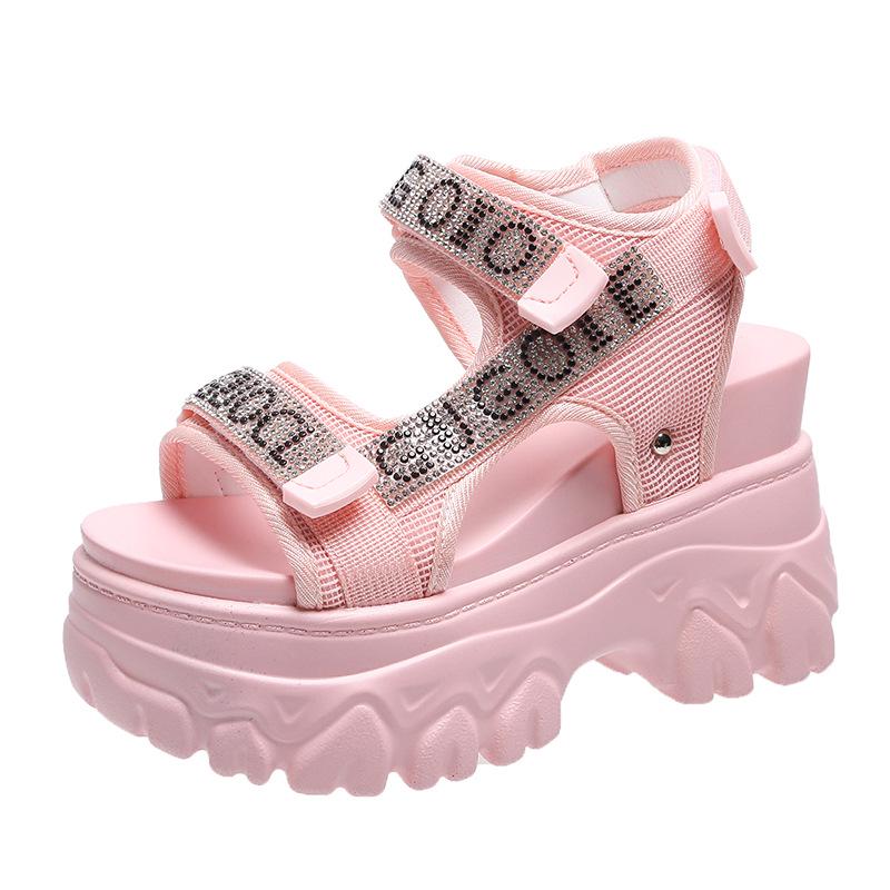 Korean Style Rhinestone Platform Velcro Sandals - 2024 Summer Collection