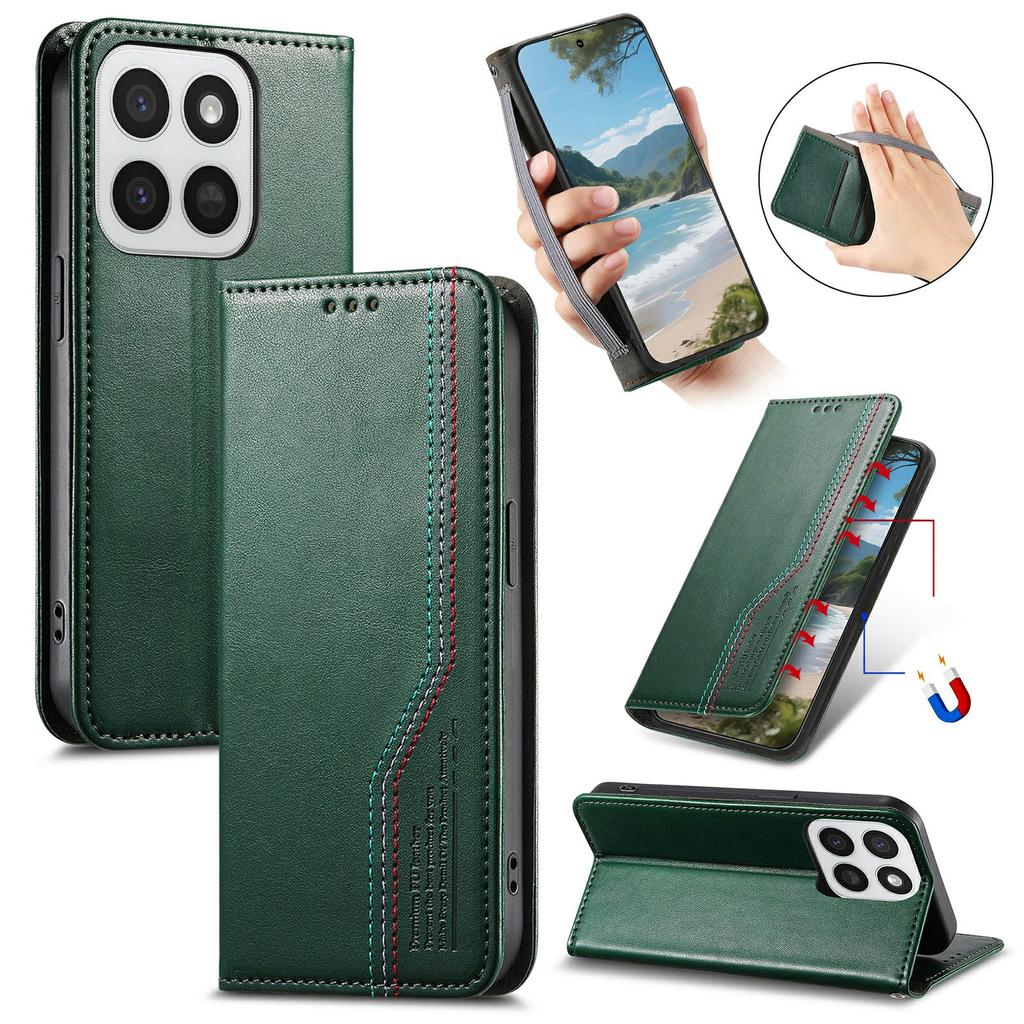 Phone Case For Honor 400 Smart 5G/400 Smart 4G/X7d 4G/X7d 5G Wallet Tri-Color Stitching Leather Phone Cover with Elastic Wristband