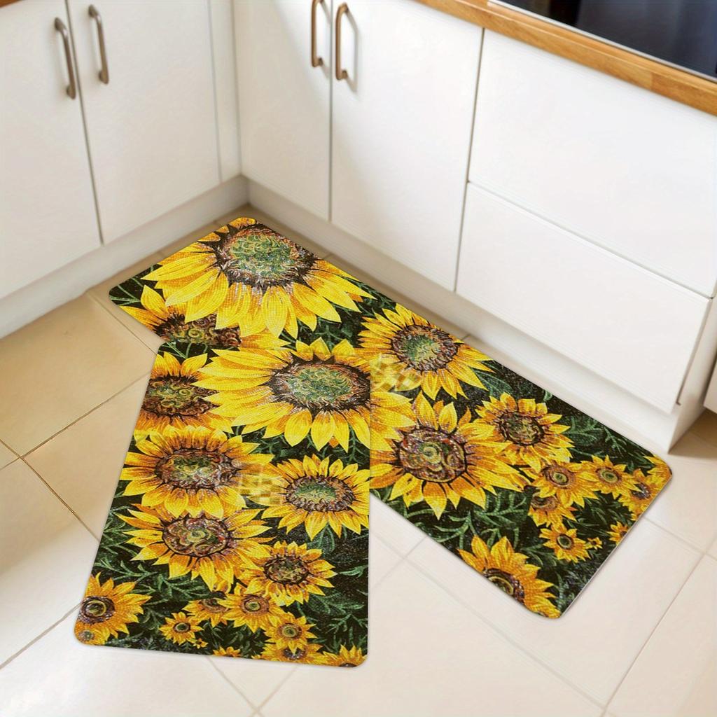 1Pcs Summer Sunflower Pattern Floor Mat Modern Kitchen Polyester Rug Non-Slip Colorful Indoor Carpet, For Home Bathroom Bedroom Living Room Decor