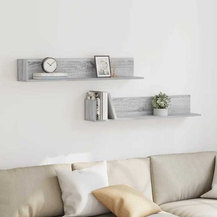 VidaXL Wall Shelves 2 Pcs Sonoma Grey 100x16.5x16.5 Cm, Floating Shelf, Hanging Shelf, Corner Wall Shelf, 860045