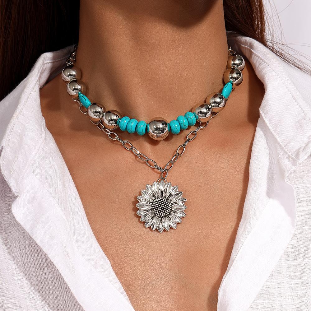 Vintage Ethnic Style Cowboy Boot Pendants Necklace Multi-layer Beads Turquoise Choker Necklaces Bohemia Jewelry Gifts