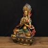 Antike chinesische Tara-Buddha-Statue aus reinem Kupfer, grün bemalt, mit exquisiter Handwerkskunst und dicker Lackschicht.