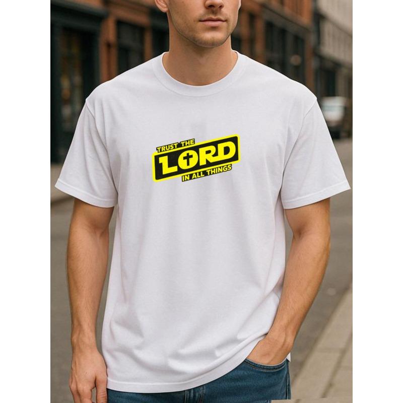 

European sizes Christian Faith Slogan Print, Personalized Cross Design, Lightweight Crew Neck Short Sleeves 4XL білий