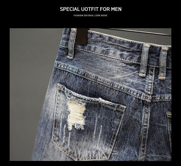 Men's Retro Japanese Style Ripped Denim Shorts - Summer Trend Straight Casual Mid-Length Pants