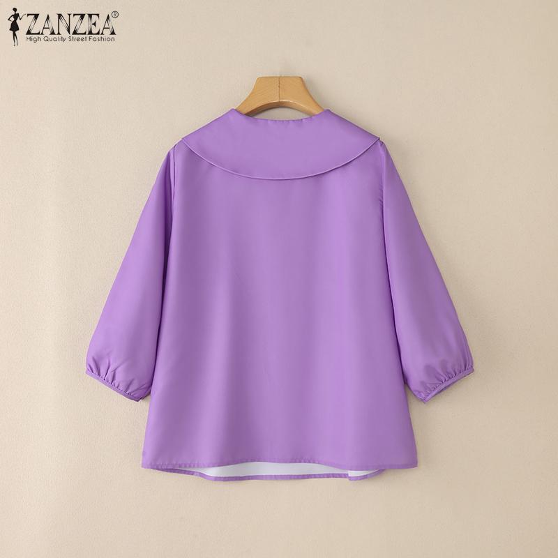 ZANZEA Women Casual Doll Collar Loose 3/4 Sleeve Print Blouse